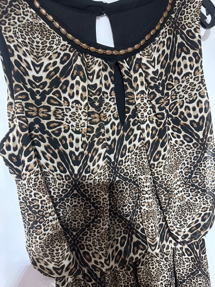 Kahverengi Yılan Desenli Kolsuz Mini Elbise - Görsel 3