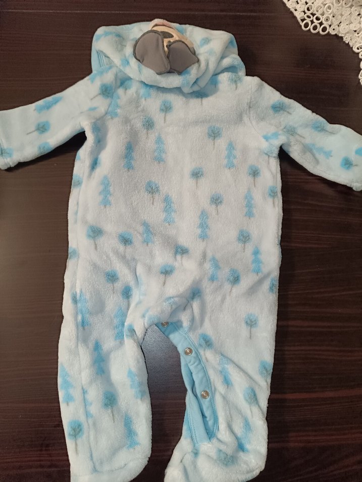 Mavi Bağlama Desenli Kürklü Bebek Tulumu - Görsel 2