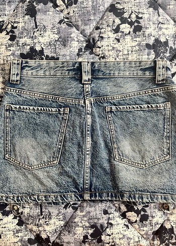Bershka Kot Kumaş Mini Etek, Mavi