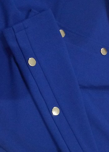 Düğmeli Mavi Kadın Triko Elbise - Görsel 3