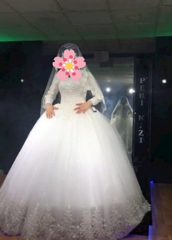 Uzun Kollu Beyaz Prenses Gelinlik - Görsel 5