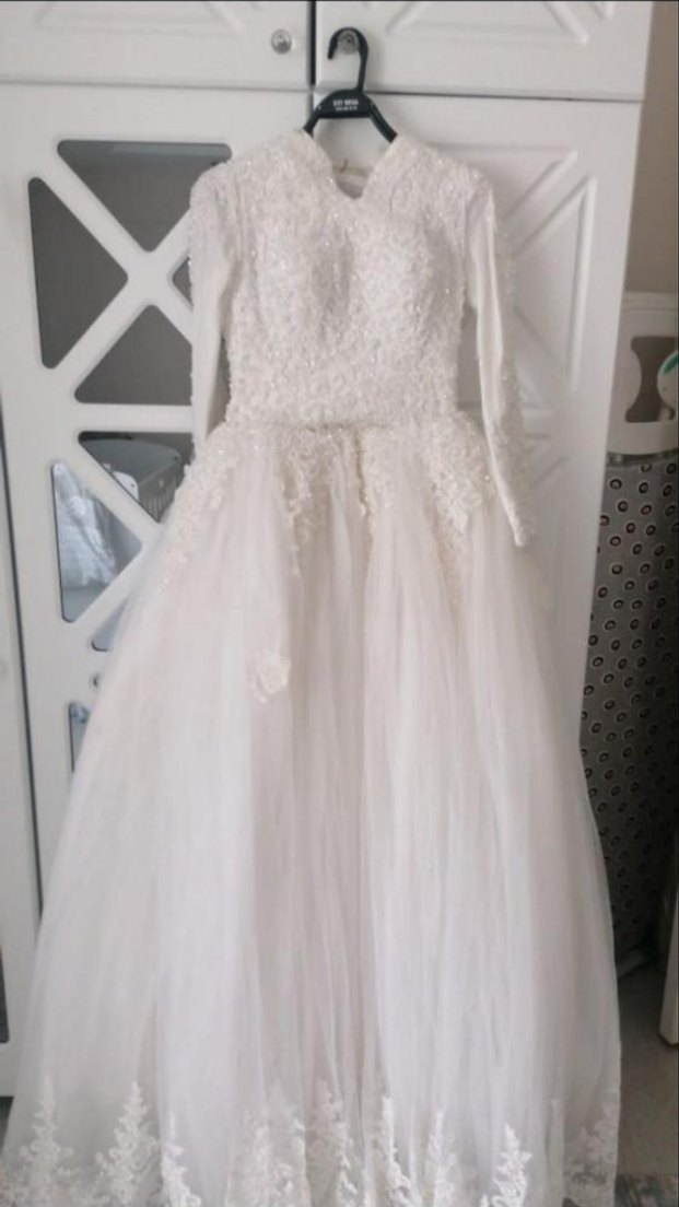 Uzun Kollu Beyaz Prenses Gelinlik - Görsel 2