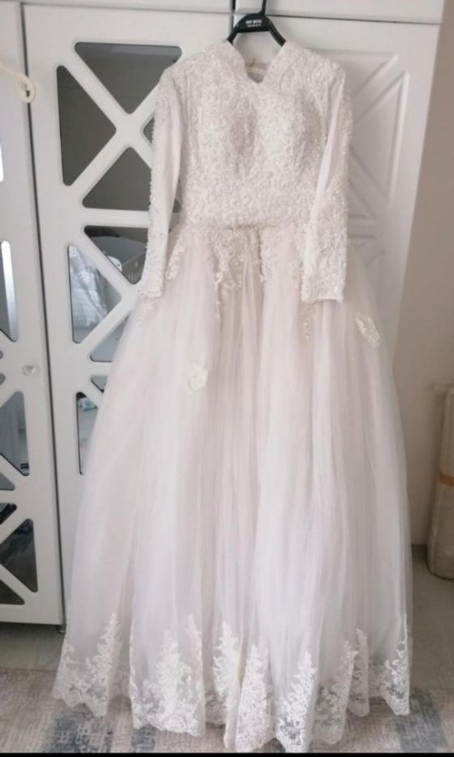 Uzun Kollu Beyaz Prenses Gelinlik - Görsel 4