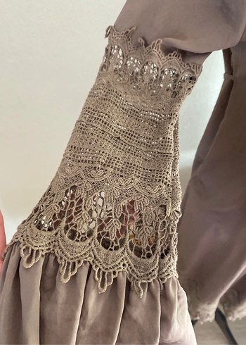 Yağ Yeşili Vintage Dantel Detaylı Elbise - Görsel 3