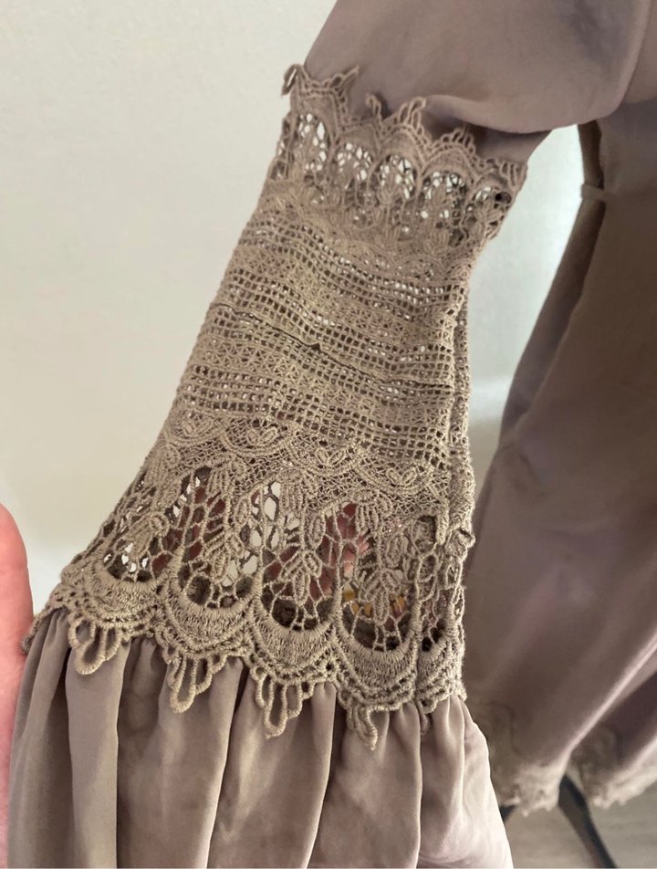 Yağ Yeşili Vintage Dantel Detaylı Elbise - Görsel 3