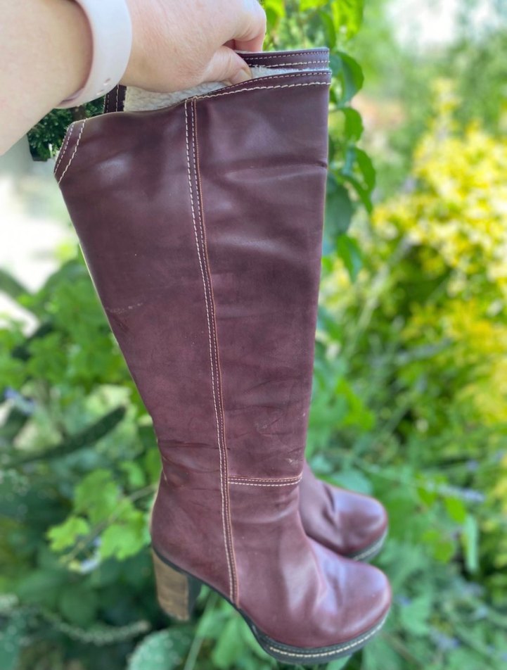 Lila Dolgu Topuklu Vintage Çizme - Görsel 5