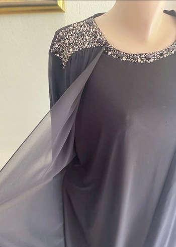 Siyah payet boncuk işlemeli abiye elbise - Görsel 2