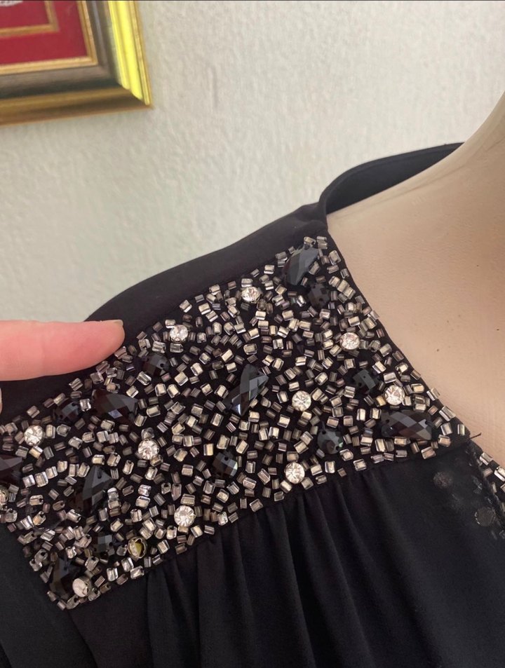 Siyah payet boncuk işlemeli abiye elbise - Görsel 5