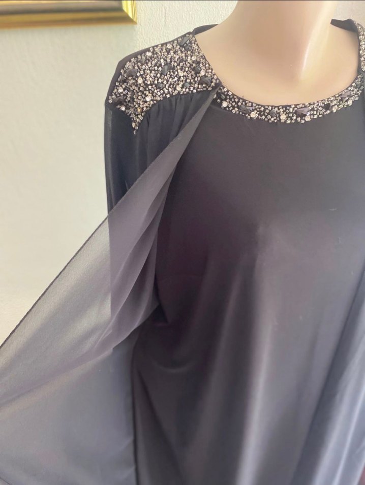 Siyah payet boncuk işlemeli abiye elbise - Görsel 2