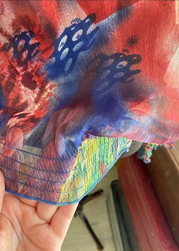 Renkli Batik Desenli Şifon Bluz - Görsel 4