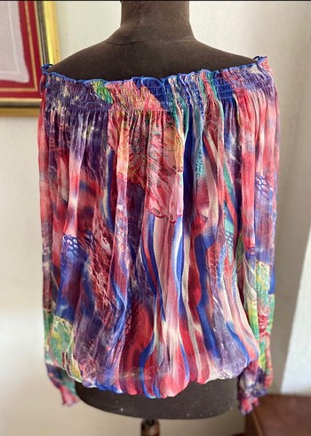 Renkli Batik Desenli Şifon Bluz - Görsel 5