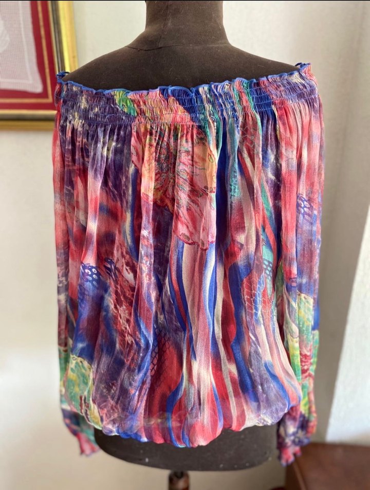 Renkli Batik Desenli Şifon Bluz - Görsel 5