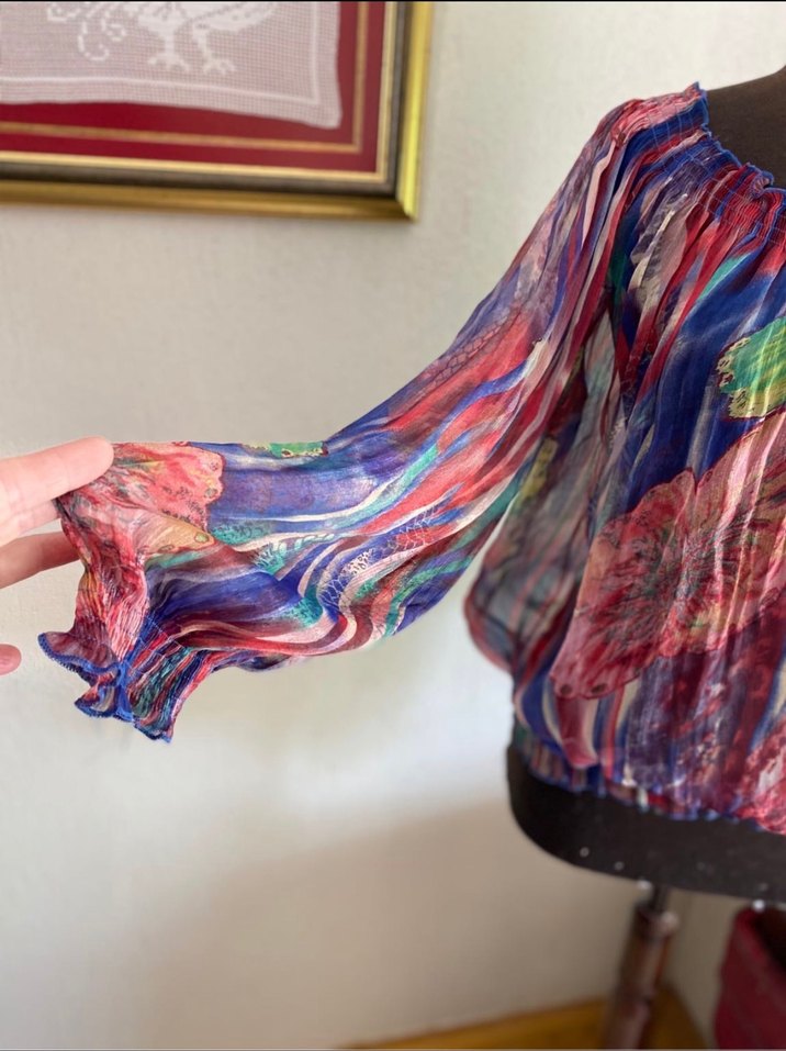 Renkli Batik Desenli Şifon Bluz - Görsel 2