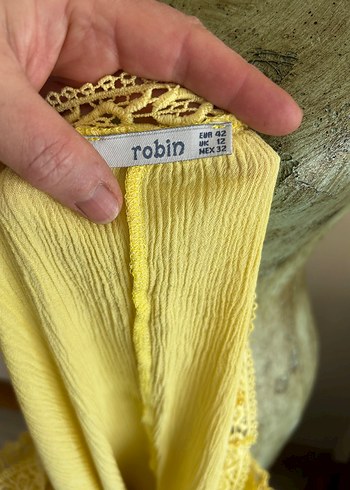 Dantel Detaylı Sarı Bohem Bluz - Görsel 4