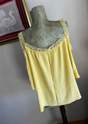 Dantel Detaylı Sarı Bohem Bluz - Görsel 3