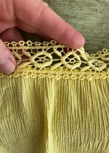 Dantel Detaylı Sarı Bohem Bluz - Görsel 5