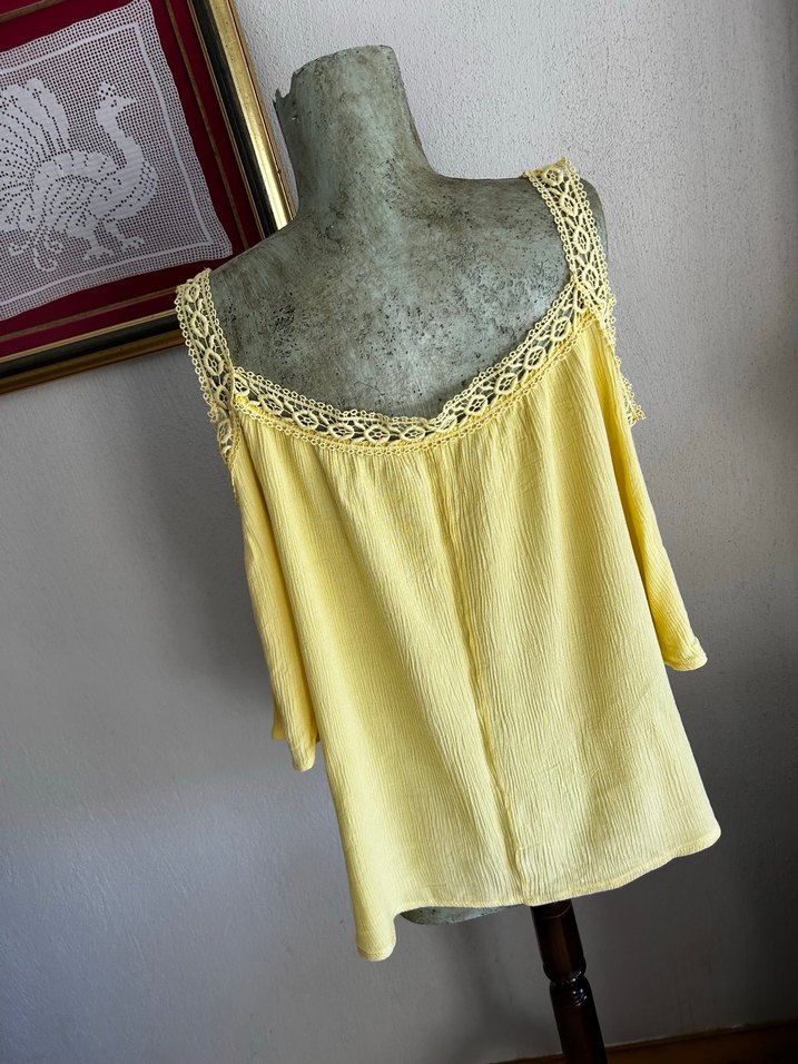 Dantel Detaylı Sarı Bohem Bluz - Görsel 3