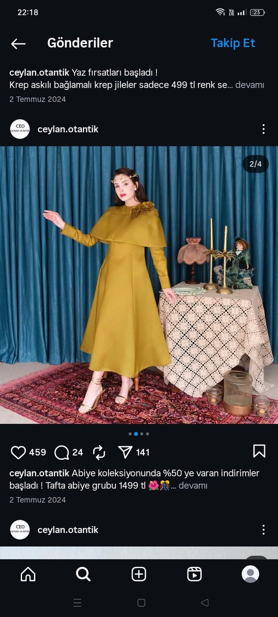 Kadın Şık Uzun Vintage Abiye Elbise - Görsel 4