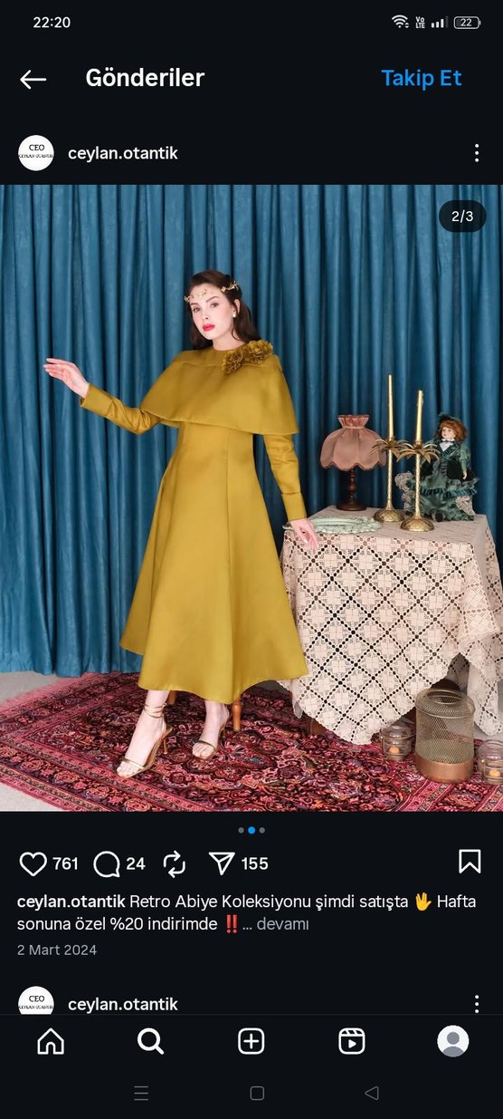 Kadın Şık Uzun Vintage Abiye Elbise - Görsel 2