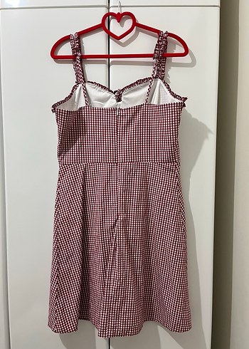 l Beden bordo Renk Kareli Yazlık Elbise
