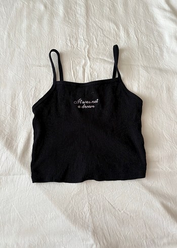 Nakışlı Siyah İnce Askılı Kadın Crop