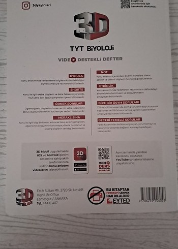  Beden TYT Biyoloji 3D Video Destekli Defter