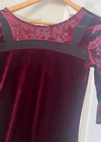 Bordo Uzun Kadife Gotik Elbise - Görsel 2