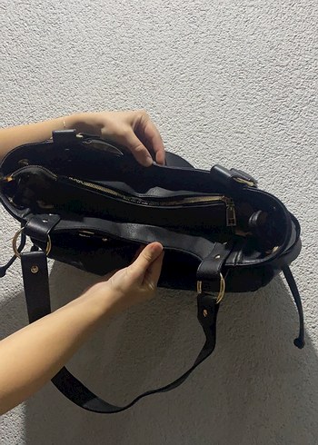 Siyah Deri Tokalı Kadın Kol Omuz el Çantası - Görsel 3