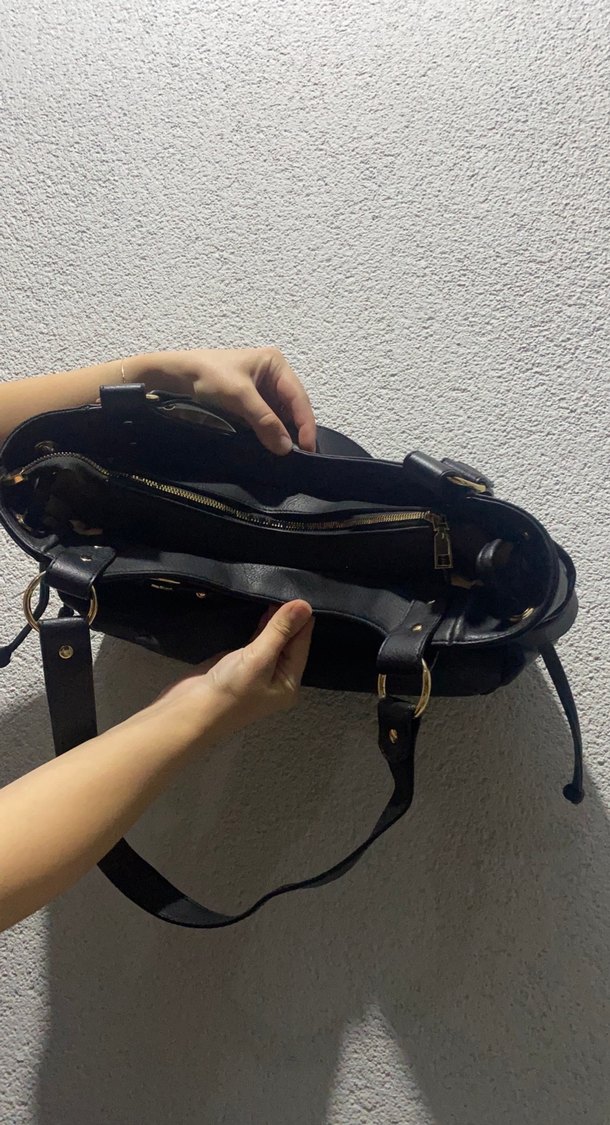 Siyah Deri Tokalı Kadın Kol Omuz el Çantası - Görsel 3