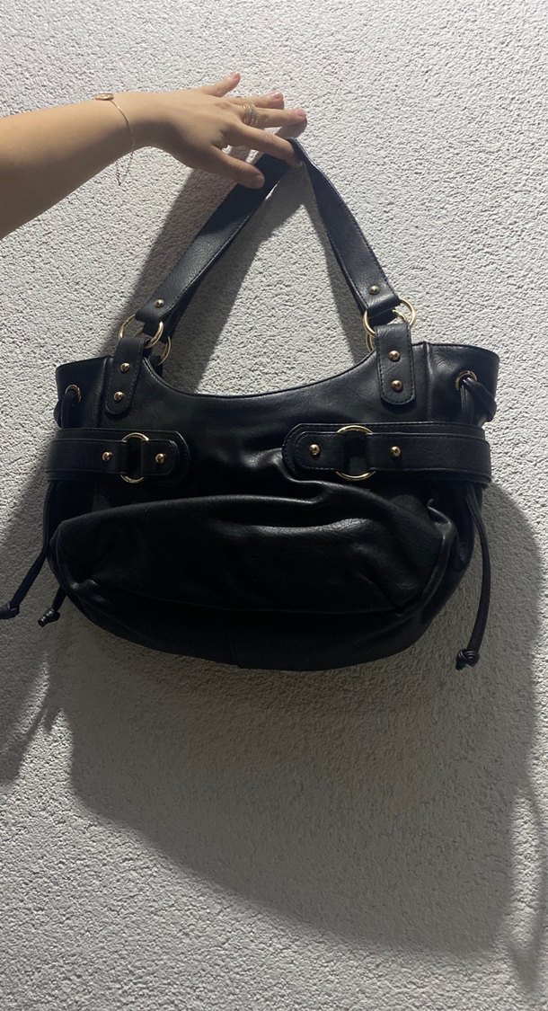 Siyah Deri Tokalı Kadın Kol Omuz el Çantası - Görsel 2