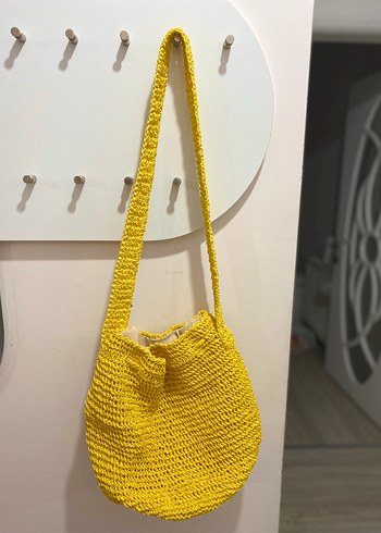 Beden Sarı Örgü Kadın Çanta Püsküllü Bohem