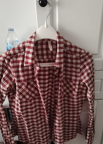 Defacto Bordo Ekose Pamuklu Kadın Gömlek