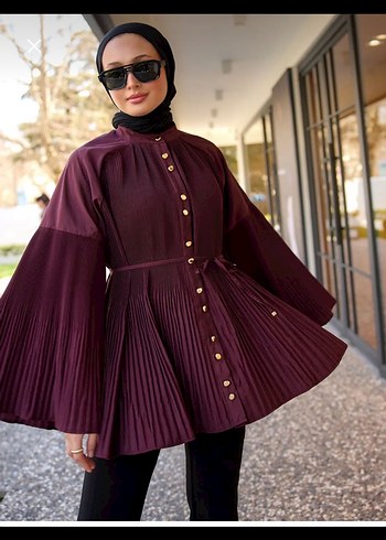 xl Beden bordo Renk Bordo Piliseli Uzun Kollu Kadın Tunik L-XL beden