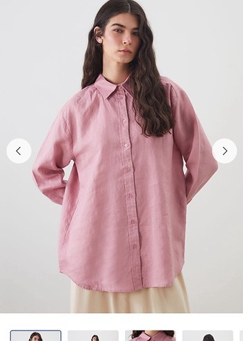Lcw Pembe Keten Oversize Gömlek