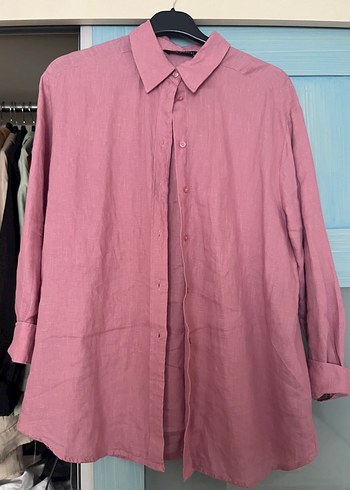 s Beden Lcw Pembe Keten Oversize Gömlek