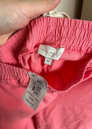 40 Beden Milano Pembe Kadın Keten Geniş Paça Pantolon