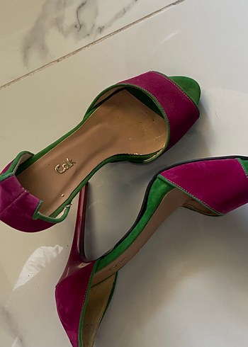 Pembe Yeşil Süet Stiletto Kadın Abiye Ayakkabı - Görsel 3