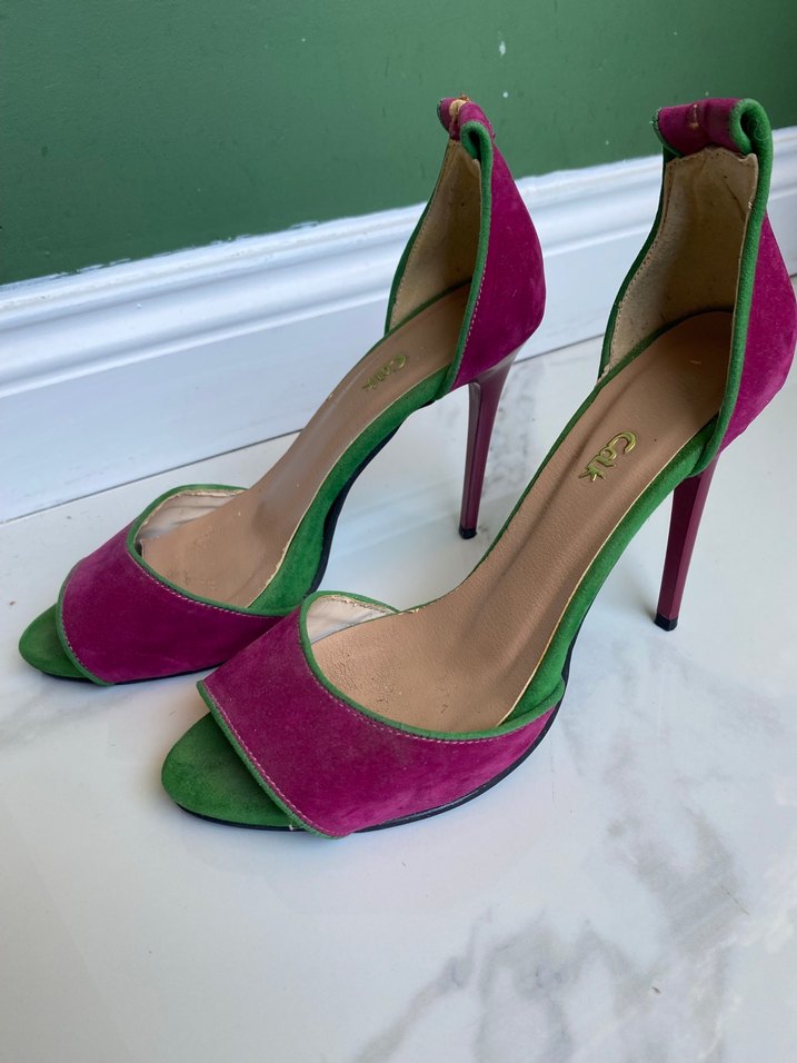 Pembe Yeşil Süet Stiletto Kadın Abiye Ayakkabı - Görsel 2