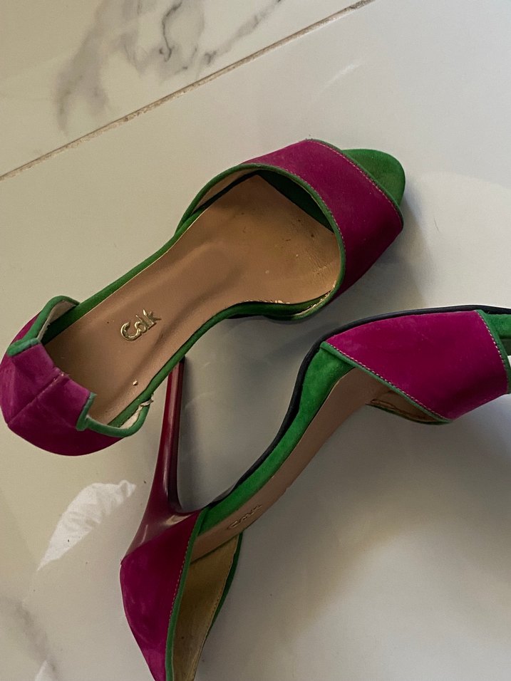 Pembe Yeşil Süet Stiletto Kadın Abiye Ayakkabı - Görsel 3