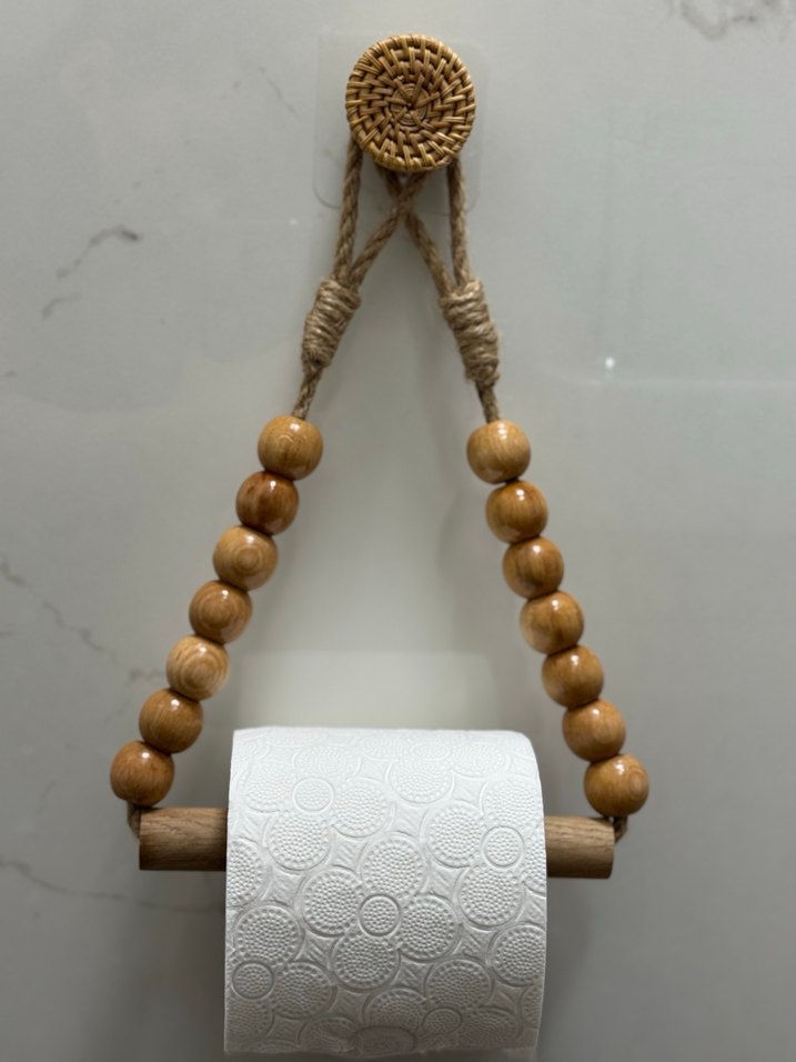 Ahşap Boncuklu Rattan Tuvalet Kağıdı Tutucu - Görsel 4