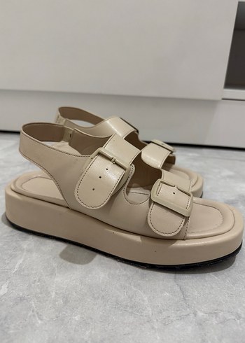 Bej Tokalı Platform Topuklu Kadın Sandalet - Görsel 3