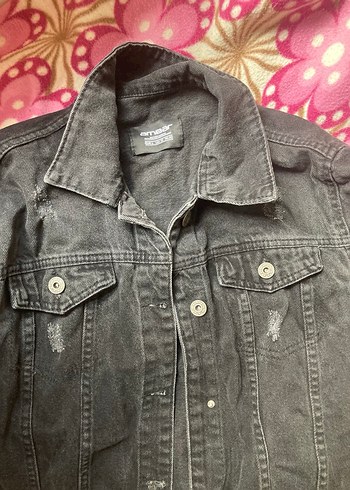 Diğer Siyah Düğmeli Midi Denim Ceket