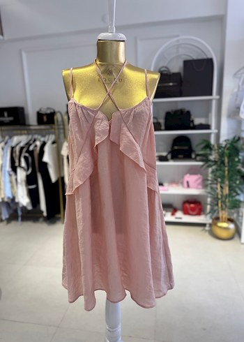 Pudra Pembe Askılı Mini Elbise