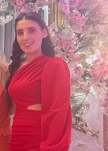 Uzun Kollu Kırmızı Drapeli Kadın Abiye Elbise