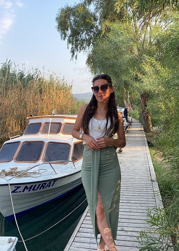 Kadın Haki Uzun İnce Etek