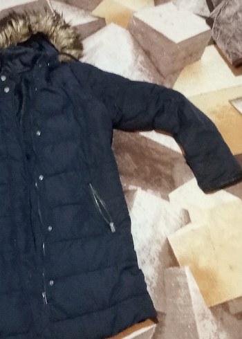 Kadın Lacivert Kürklü Midi Kışlık Mont