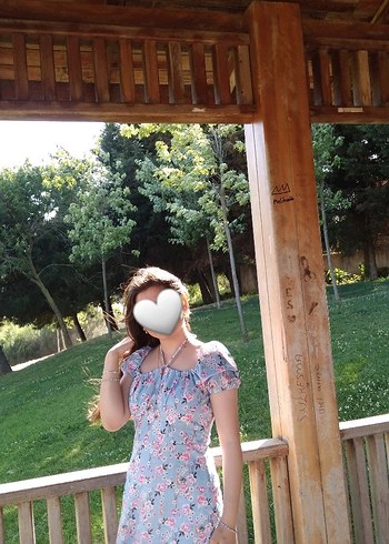 s Beden Mavi Çiçekli Midi Bohem Elbise
