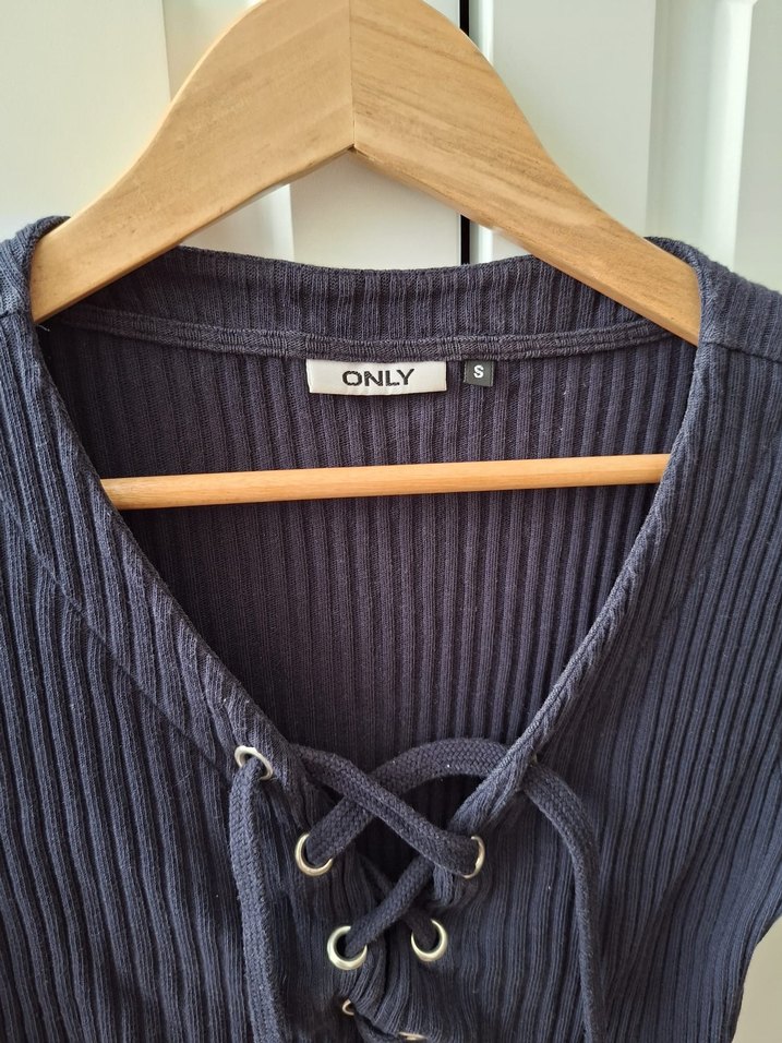 Only V Yaka Örgü Gri Kadın Triko - Görsel 2