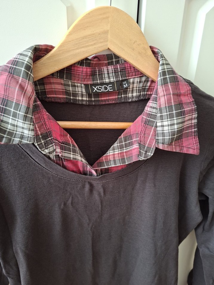 XSİDE Bordo Düğmeli Uzun Kollu Kadın Gömlek - Görsel 2