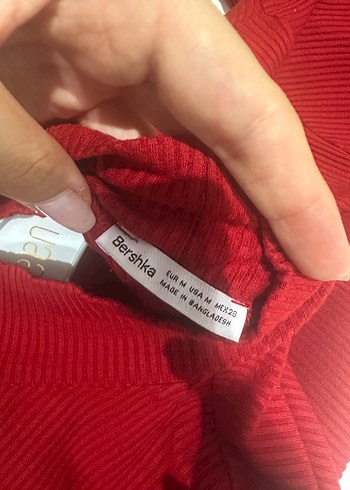 Bershka BERSHKA Kırmızı Uzun Kollu V Yaka Drapeli Elbise